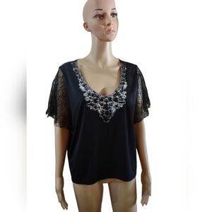 Six degrees of separation Women's size medium black lace beaded blouse shirt top